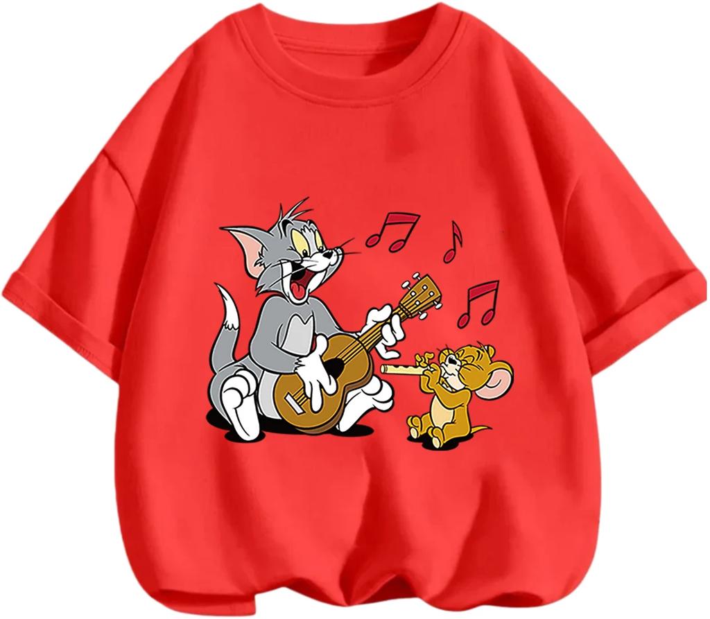 Everyday Wear Tom And Jerry Crew Neck Tee Summer Breathable Casual Short Sleeve Tops For Children