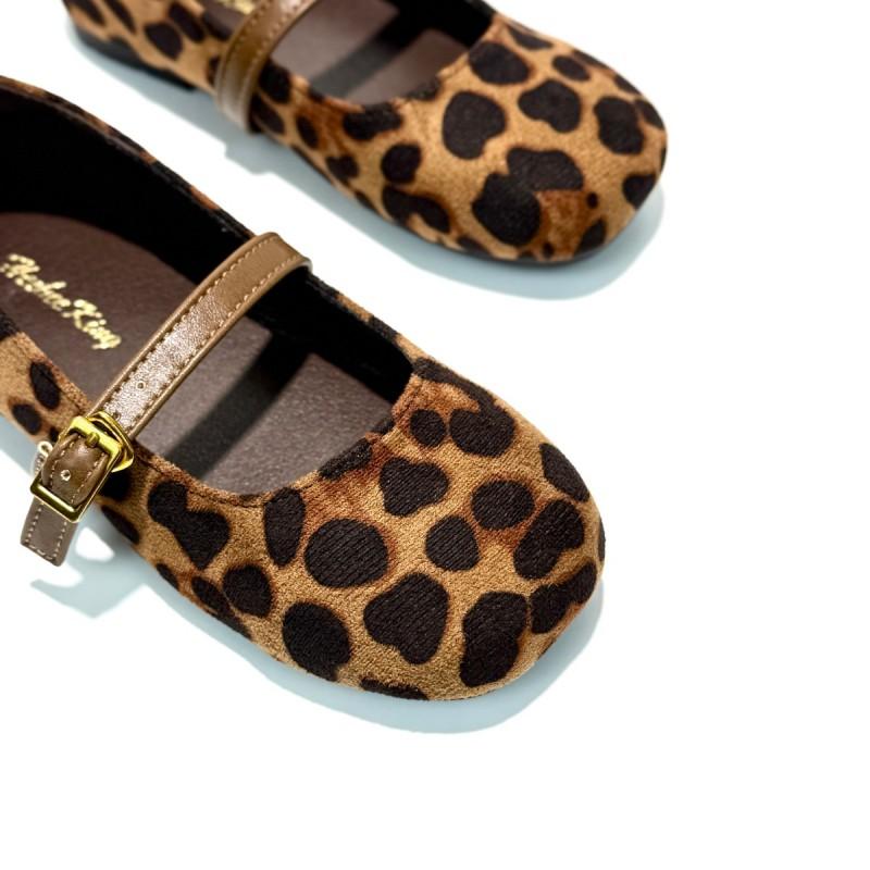 Girls Leopard Print Flat Shoes Soft Sole Fashionable Casual Leather-Lined Kids School Ages 4-16