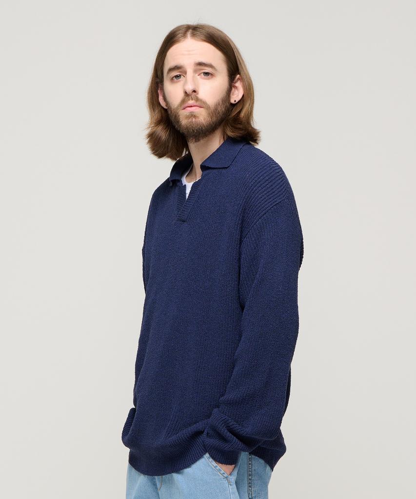 CARGOBROS Boucle Open Collar Knit (Navy)