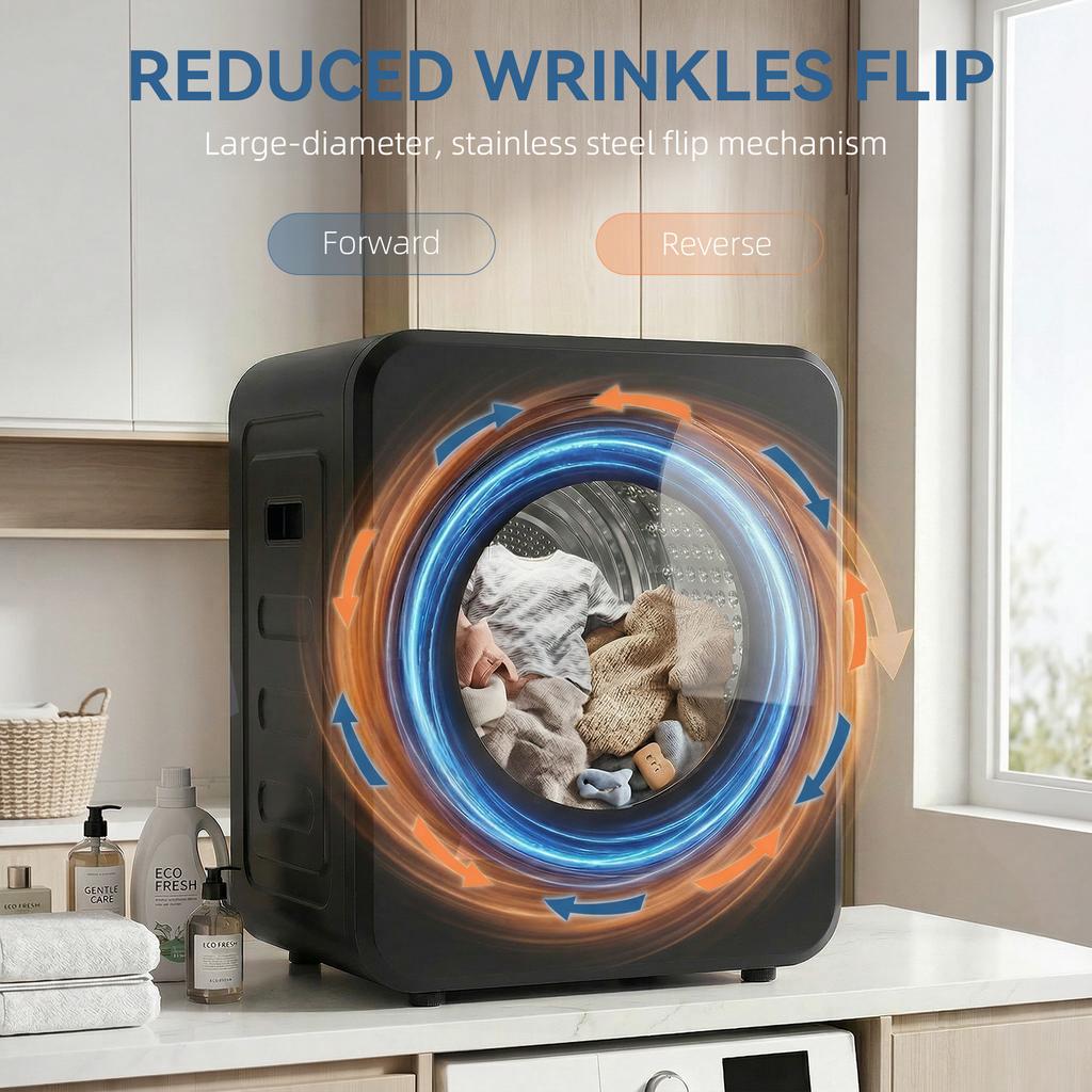 Vented Tumble Dryer, 4 Kg Front Tumble Dryer with Stainless Steel Tub, 800W Compact Freestanding Black