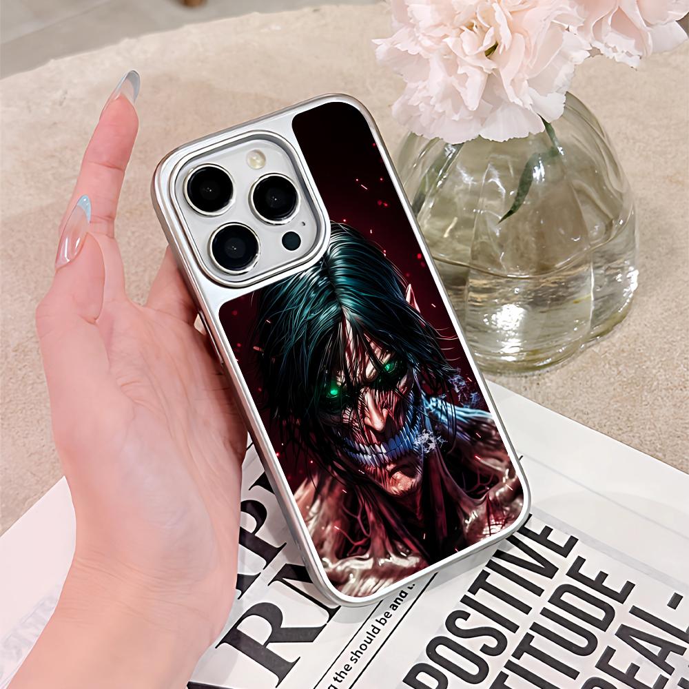 AOT Eren Yeager Silver Plating Mobile Phone Case for iPhone 17 16 15 14 13 12 11 Air Pro Max Plus Colorful Cover
