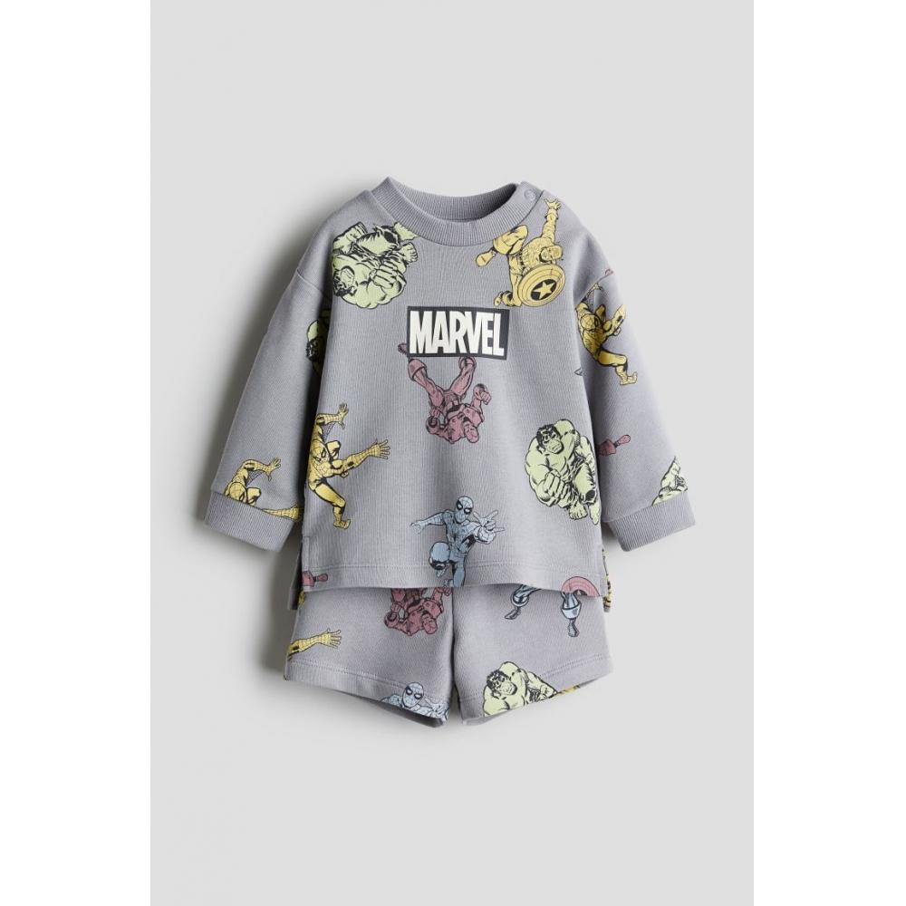 

Толстовка с принтом HM, комплект из 2 предметов, светло-серый мрамор