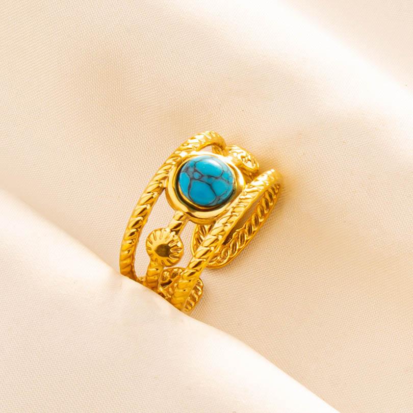 1pcs Blue Stone Ethnic Vintage Open Adjustable Sun Heart Star Stainless Steel Rings For Women Men Accessories Jewelry Bague Gift