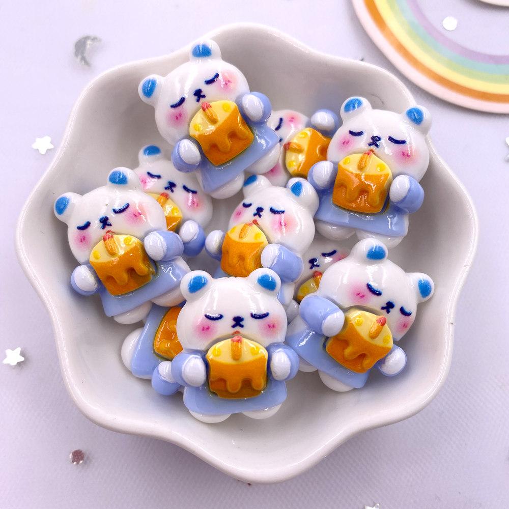 10PCS Resin Colorful Rabbit Lollipop Gift Box Cats Bear Cake Dog Flat back Figurines Scrapbooks DIY Bow Decor Accessories Crafts