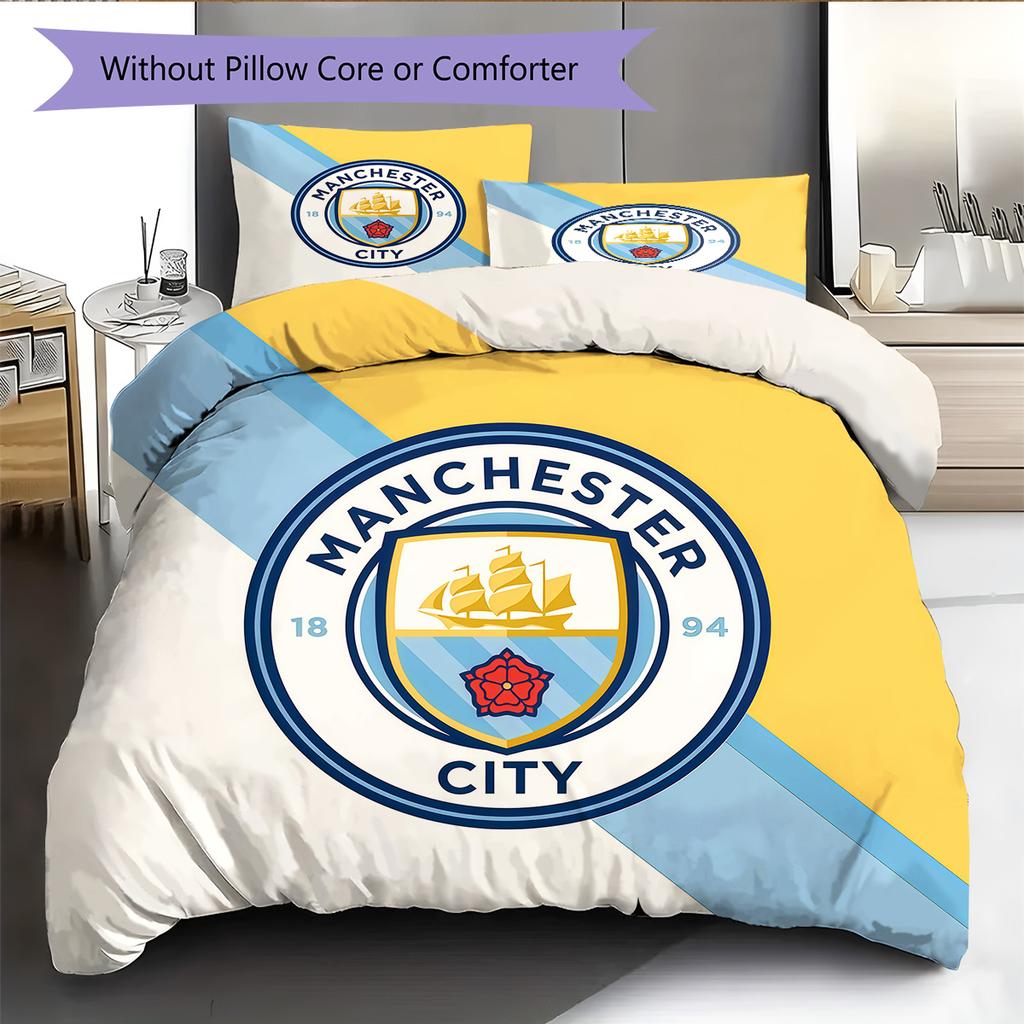 Manchester City Pattern Bedding Quilt Set Home Decoration Gift (1 * duvet cover + 2 * pillowcase without core)