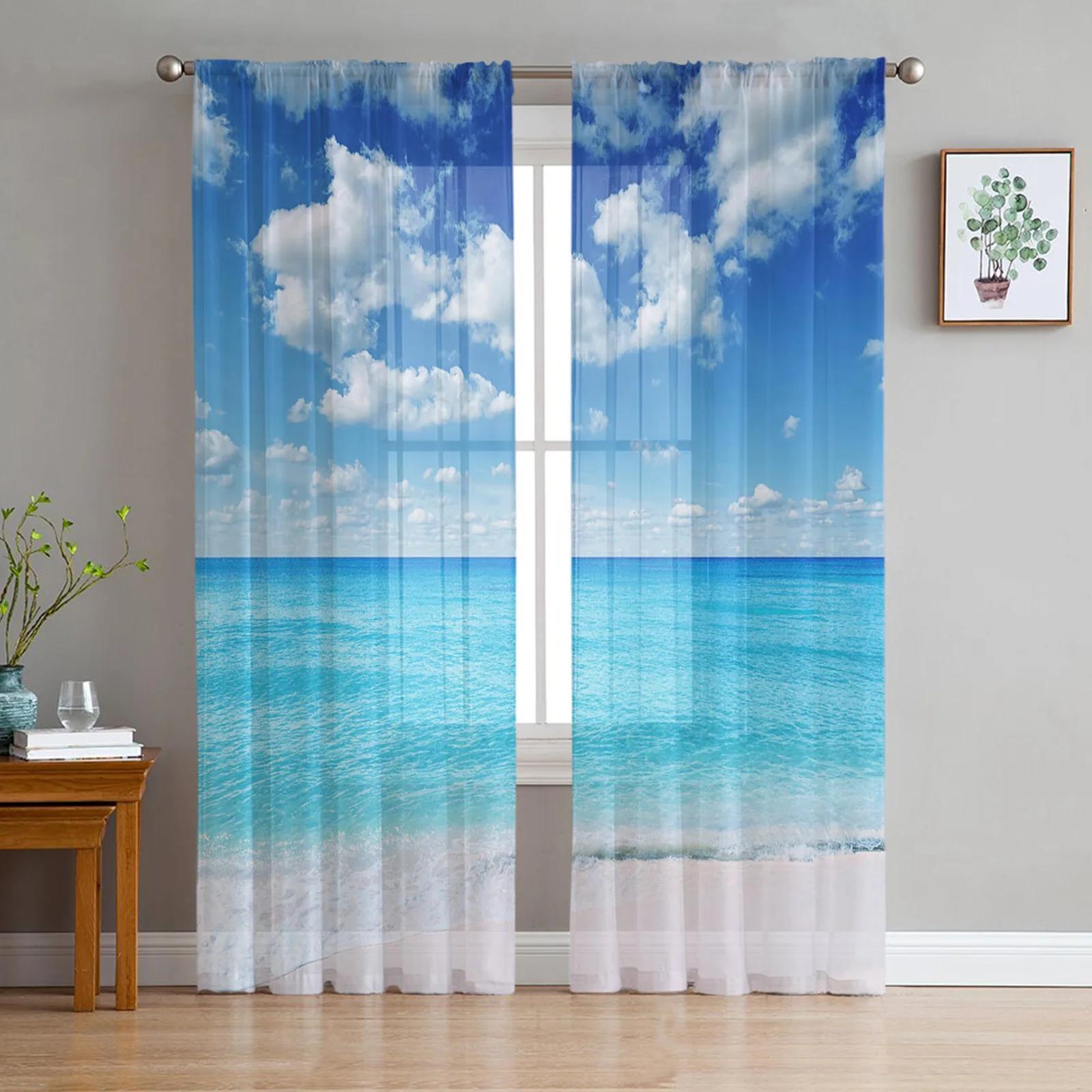 

Lake Nature Trees Mountains Sky Clouds Blue Soft Tulle Transparent Window Panel Curtains for Living Room Bed Chamber Transparent Fabric Silk-like W135 x H115cm x1&Rod Pocket
