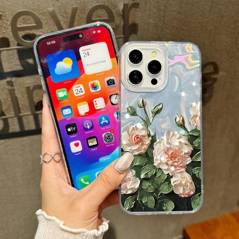 Oil Painting Rose Flower Phone Case For iPhone 17 Air 16e 16 15 14 Pro Max 13 17 Pro Max Shockproof Colorful Butterfly Pattern Hard PC Phone Cover
