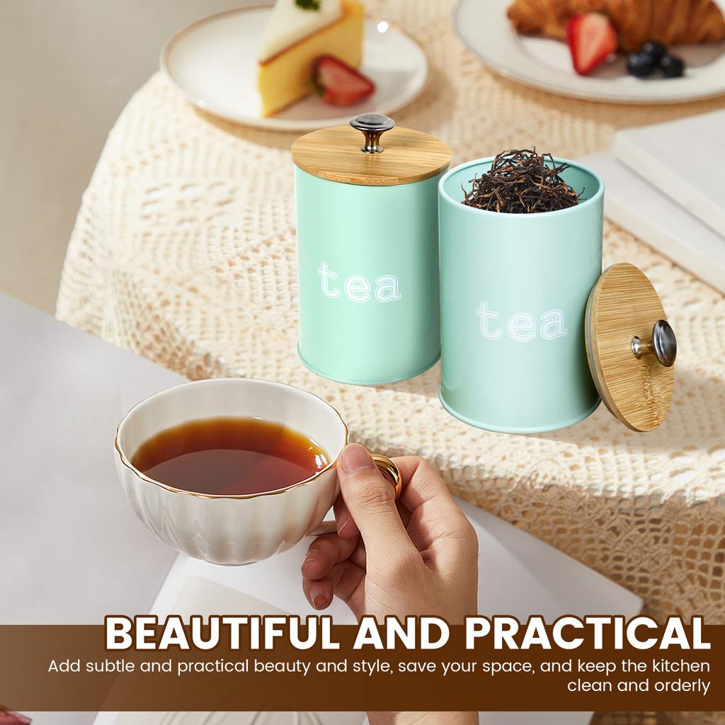 3Pcs Coffee Bean Storage Canisters Tea Sugar Vacuum Sealed Jars Iron Canisters Heat Kitchen Cream Can Airtight Bamboo Lid