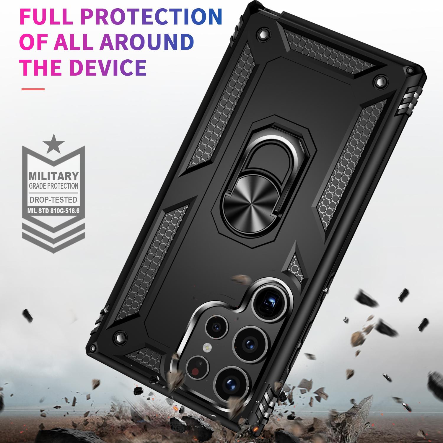 

For Samsung Galaxy S24 Ultra Case TPU+PC Ring Kickstand Phone Back Shell Black