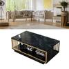 Coffee Table Metal Faux Marble Pattern Modern Rectangular Center Table for Home Living Room Office