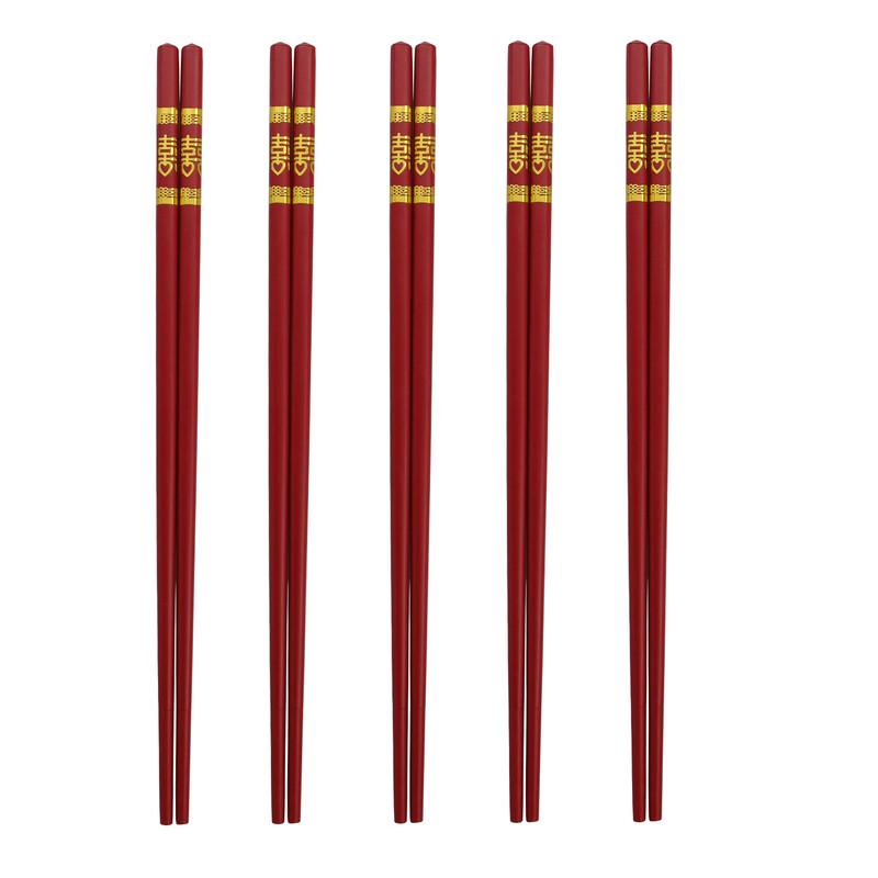 Red Hot Stamped Double Happiness Alloy Chopsticks