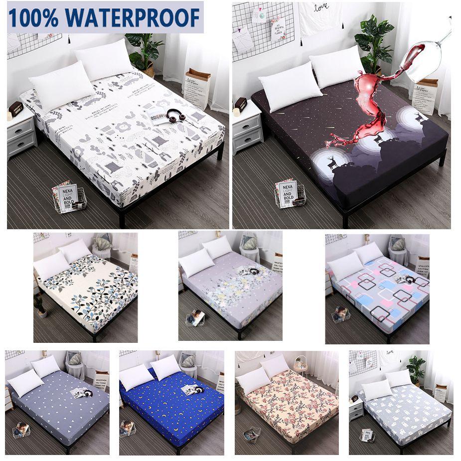 Floral Printed Waterproof Mattress Protective Cover Ideal For Babies And Pets 30cm Depth