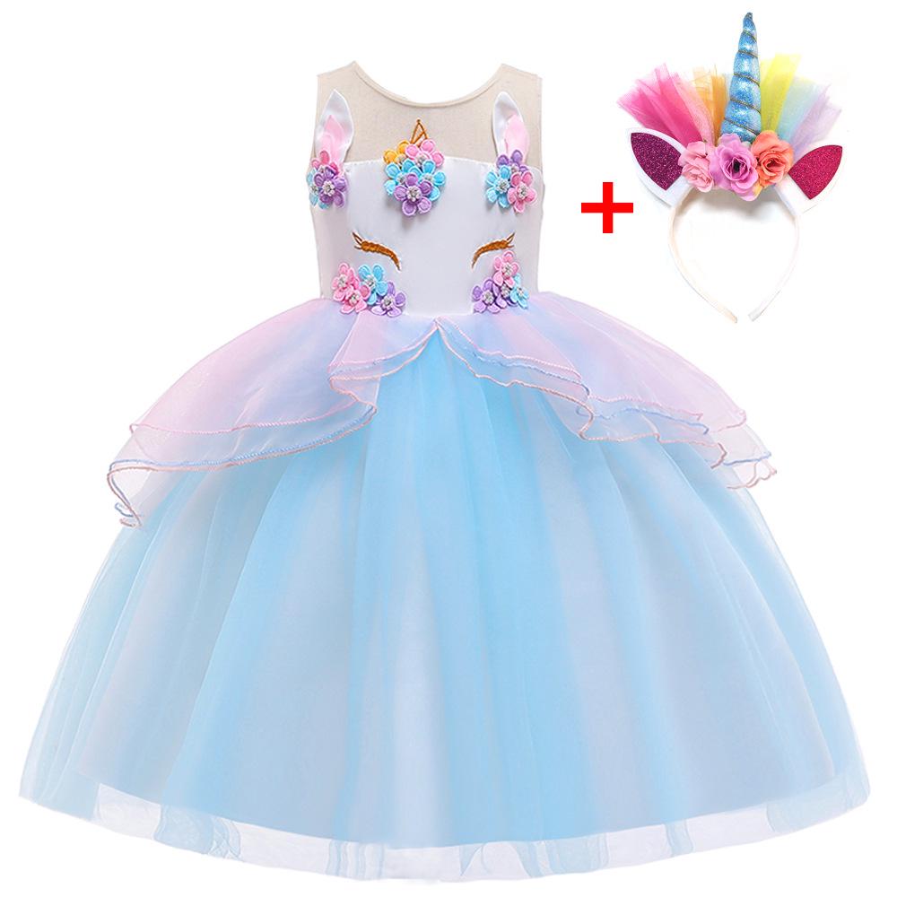 Princeznovské nadýchané šaty s jednorožcem pro dívky - Letní outfit na klavírní vystoupení