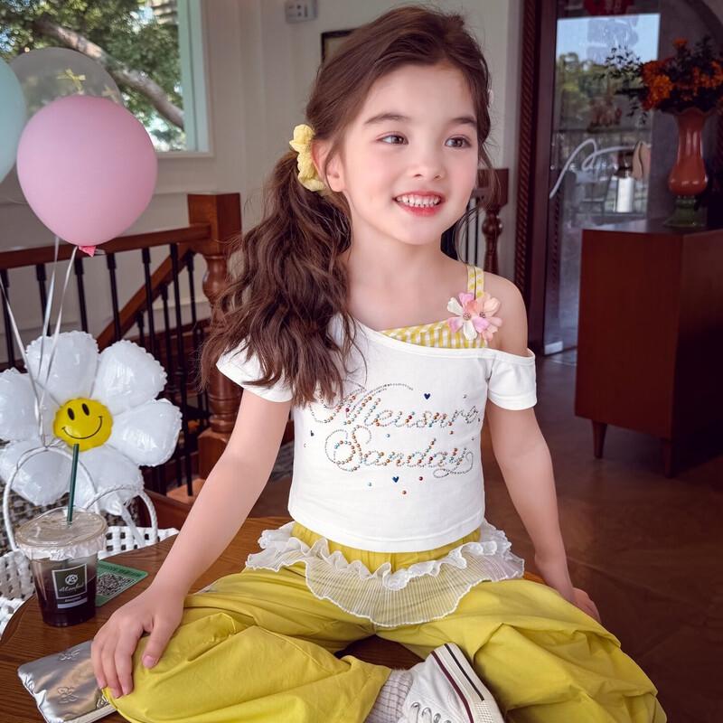 MIMIHELLO Girls  Faux Two-Piece Short Sleeve T-Shirt 120