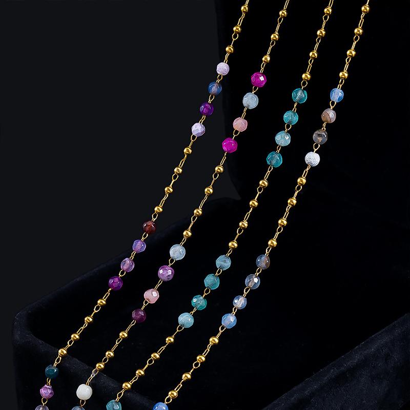 1m Stainless Steel Mixed Color Natural Stone Chain DIY Curtain Tassel Decor 3.2mm Crystal Beads Strap Wedding Party Decoration