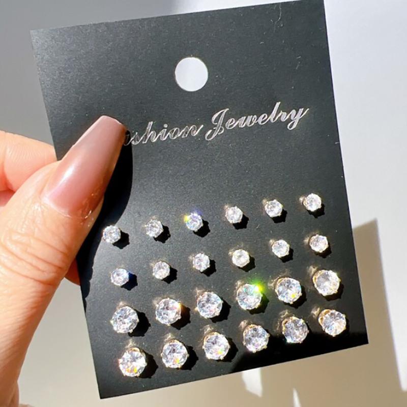12 Pair/Lot White Shiny Wedding Stud Earrings Set For Women Men Crystal Jewelry Accessories Oorbellen Jewelry Earrings