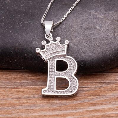 Nidin Luxury A-Z Crown Alphabet Pendant Chain Necklace Punk Style Lucky Initial Name Jewelry Fine Party Wedding Birthday Gift