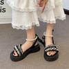 Fashion Women's Sandals Summer New Thick Bottom Round Head Open Toe Pearl Buckle Sandals Casual Fashion Soft Sole Non-slip Sandals