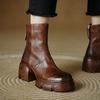 Fashion NEW Autumn Women Boots Genuine Leather Shoes for Women Round Toe Chunky Heel Shoes Concise Zip Platform Boots Soft Daily Shoes