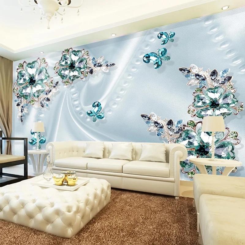 3d Wallpaper Stereo Green Crystal Flowers Luxury Wall Mural Living Room Tv Sofa Bedroom Wall Paper