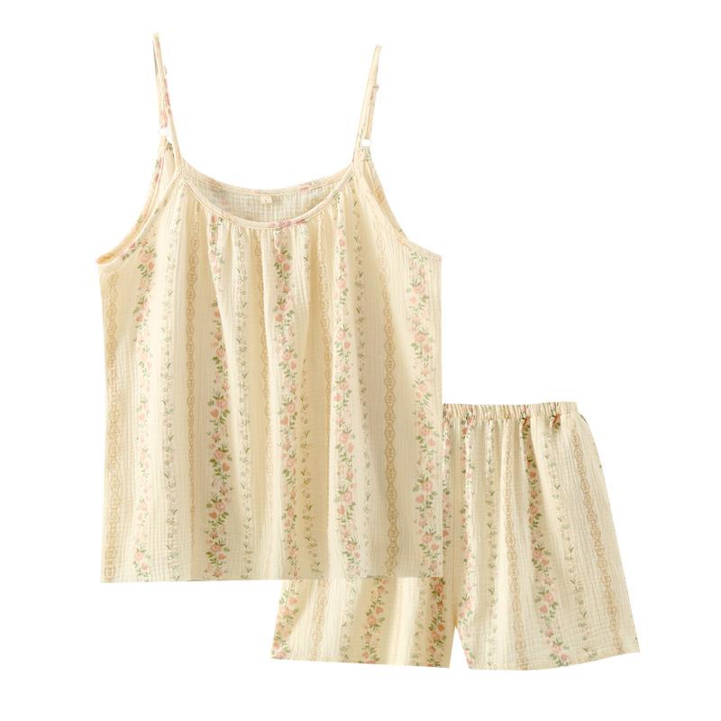 Women's Summer Floral Suspender Shorts Pajamas  Cotton Vest Shorts Home Wear