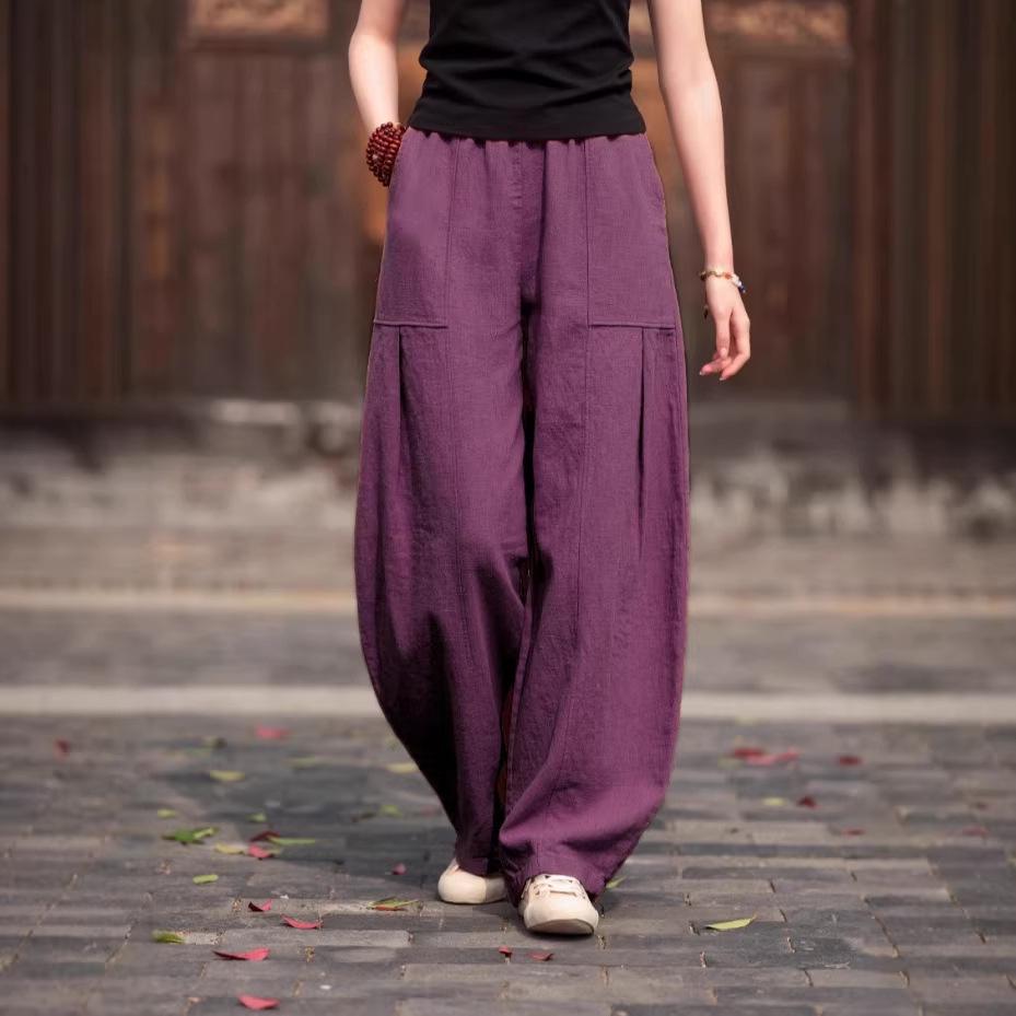 2026 Spring/Summer Artistic Cotton Linen Women's Slimming Casual Lantern Pants