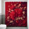 Romantyczna czerwona róża zasłona prysznicowa - Luksusowe kwiatowe i złote akcenty do wystroju łazienki, dodaje elegancji i świątecznego piękna