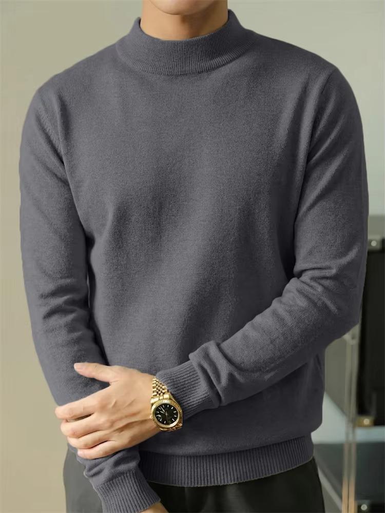 Men's Classic Mock Neck Sweater with Long Sleeves - Soft Ribbed Knit Pullover Top for Fall Winter Layering, Business Casual and Daily Wear.