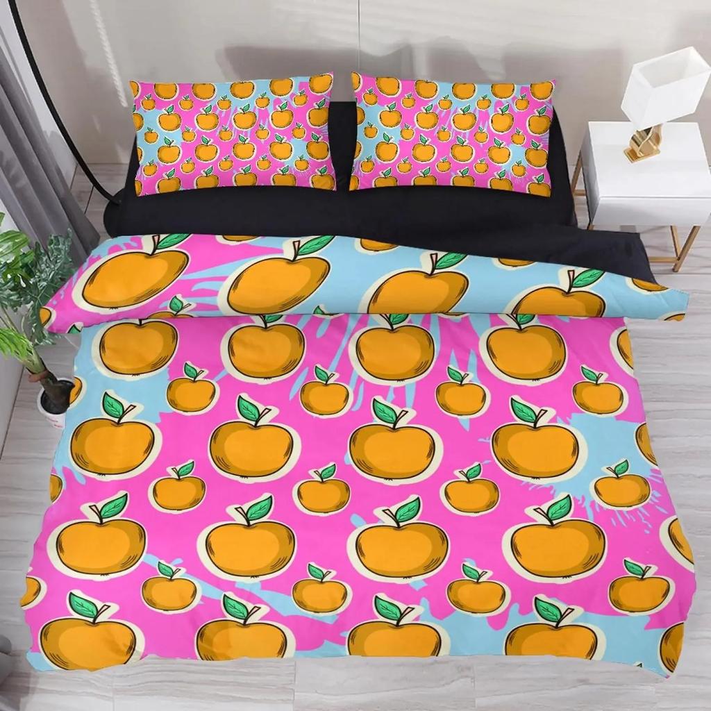 Comforter Red Apple King Queen Sweet Fruit Patterned Bedding Set For Kids Pink Plant Polyester Comforter