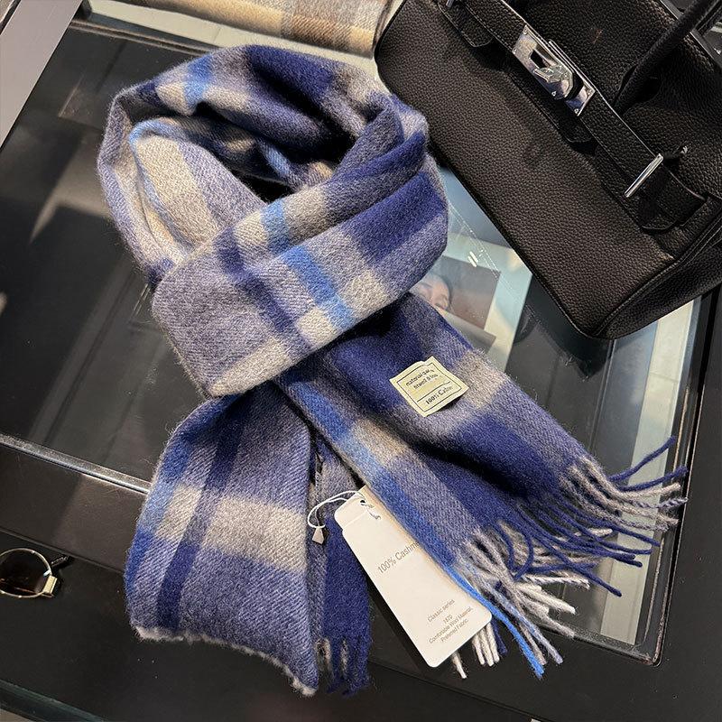 100% Pure Cashmere Scarf Female Winter Warm Cashmere Shawl Checkerboard Grain Design Couple Accessory Premium Windproof Scarf