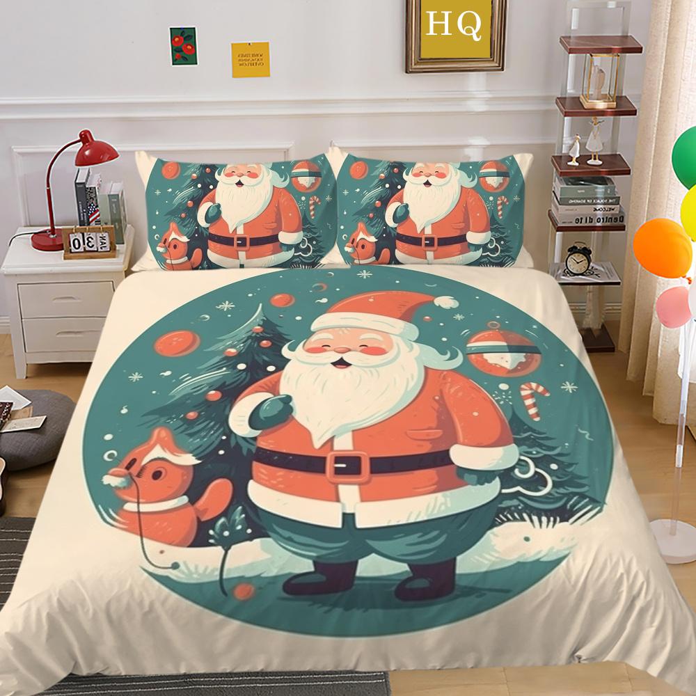 Christmas Printed Home Bedclothes Microfiber King Size Bedding Set Cover Children Superior Duvet Cover Set