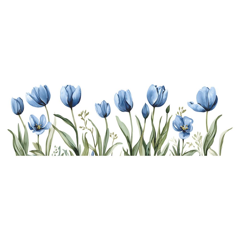 Синяя тюльпан статическая наклейка для стеклянной двери окна витрины домашнего декора 20x58cm разноцветный