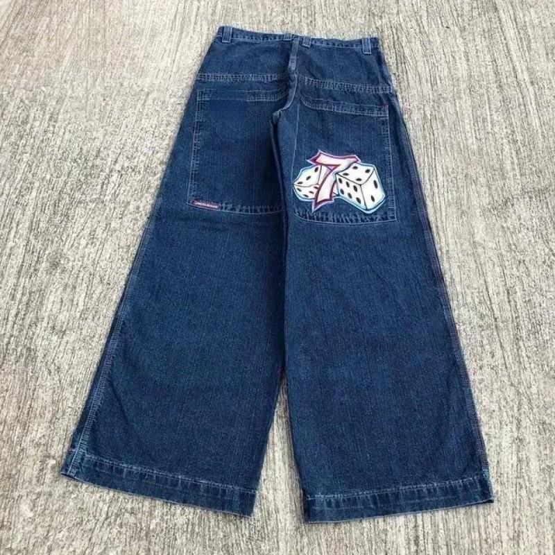 Blugi din Denim cu Imprimeu Grafic Hip Hop, Croială Largă, pentru Bărbați, Stil Y2K Harajuku, Pantaloni cu Picior Drept