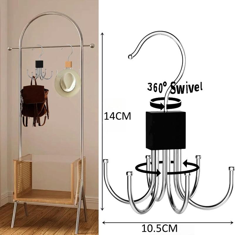 360° Rotating Storage Hanger Hook 6 Claw Metal Wooden Hook Up Belt Scarf Bra Tie Family Dormitory Storage Hanger