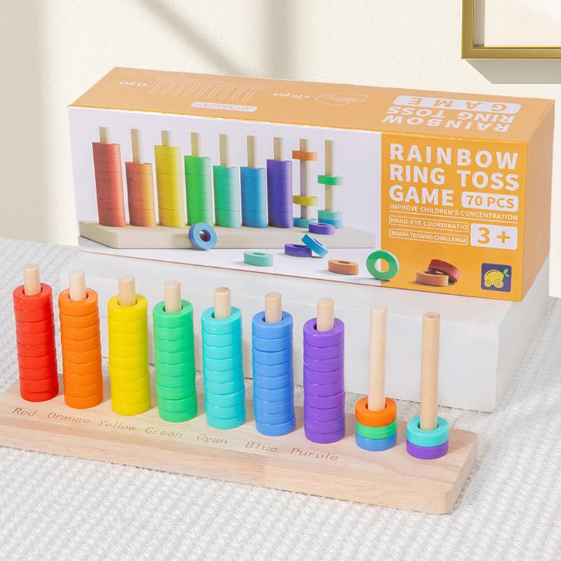 Wooden Color Sorting Stacking Toys, Montessori Toys Rainbow Rings Game, Wooden Sorting & Stacking Toys For Toddlers