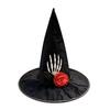 Halloween Witch Hat, Black Skull and Flower Decoration, Party Costume Hat, Head Accessory