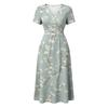 Women V Neck Waist Cinched Floral Print Short Sleeve Midi Dress Casual Summer Day Dress