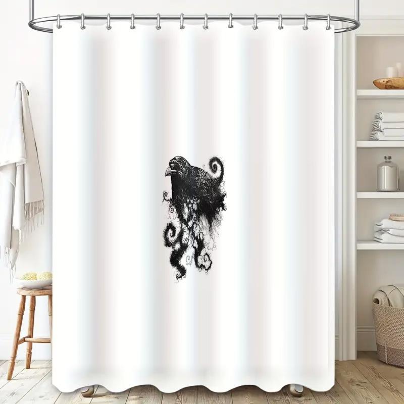 Gothic Raven Shower Curtain Dark Fantasy Birds Art Bathroom Decor Spooky Halloween Home Decor Black Feather Horror Wall Hanging
