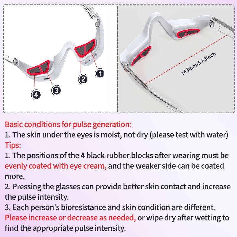 Under Eye Red Light Therapy Device Red Light Therapy Glasses USB Rechargeable 4 Modes Eye Massager for Eye Bags Reduce Dark