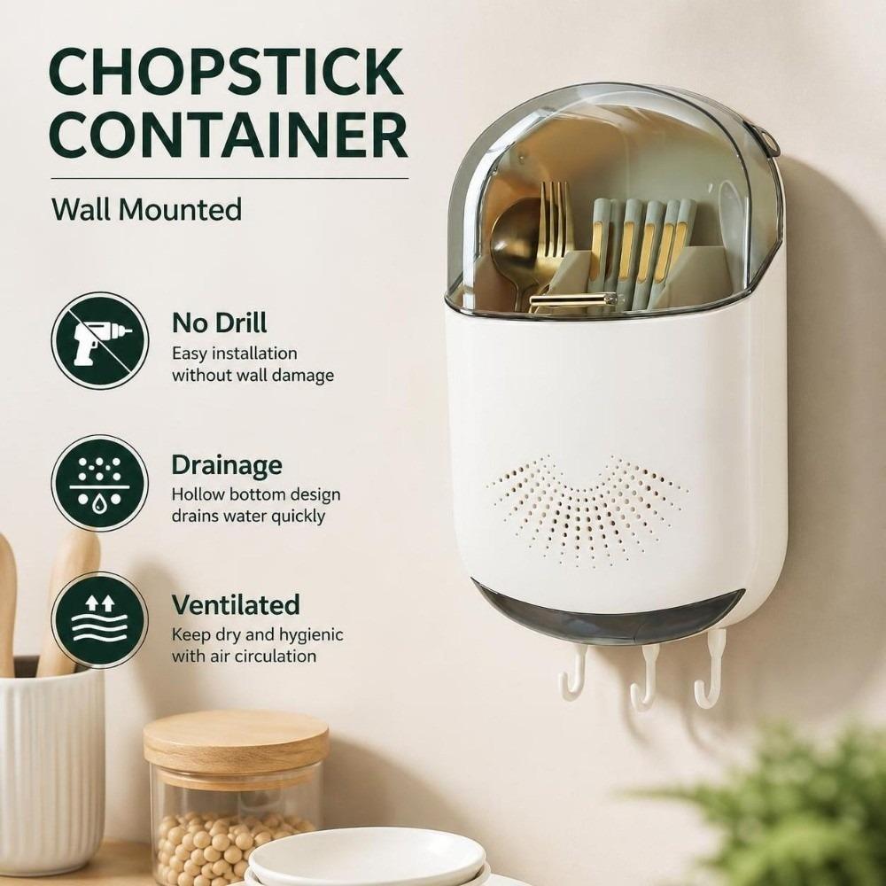 Dustproof Chopstick Holder No Drill Chopstick Container Kitchen Storage Box Chopstick Rack Kitchen