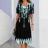 3D Geometric Stripe Print Elegant Women's Short-sleeved Summer Dress