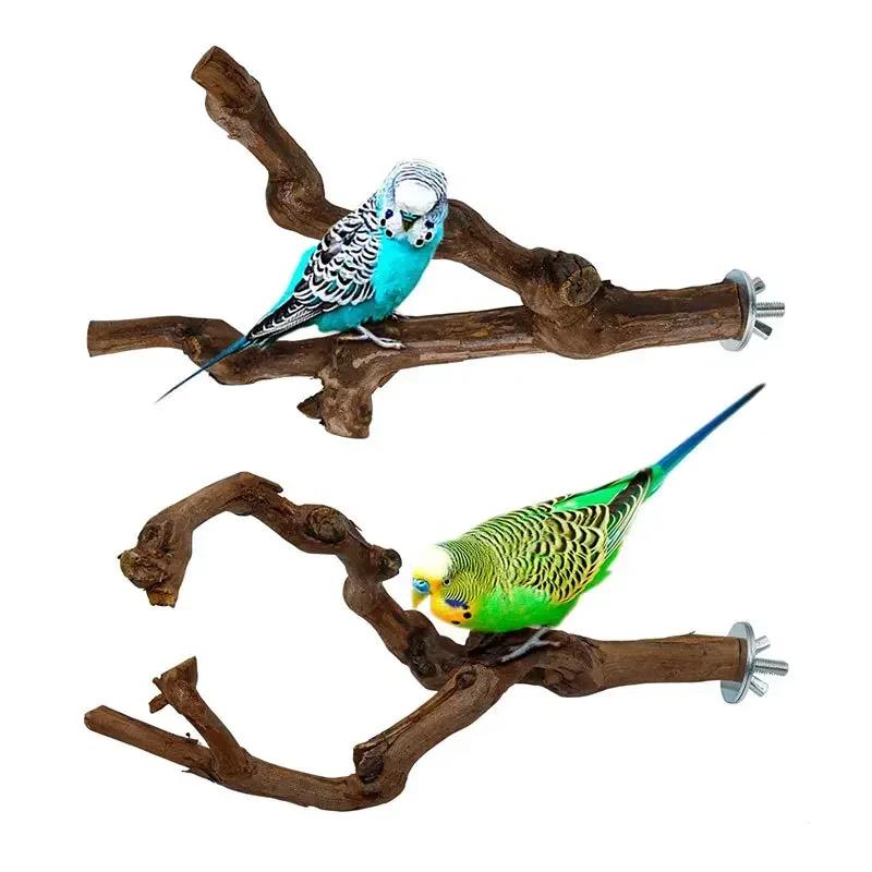 Pet Standing Stick Wild Grape Wood Pole Parrot Cockatiel Parakeet Station Board Bite Claw Grinding Toy Bird Cage Accessories 5