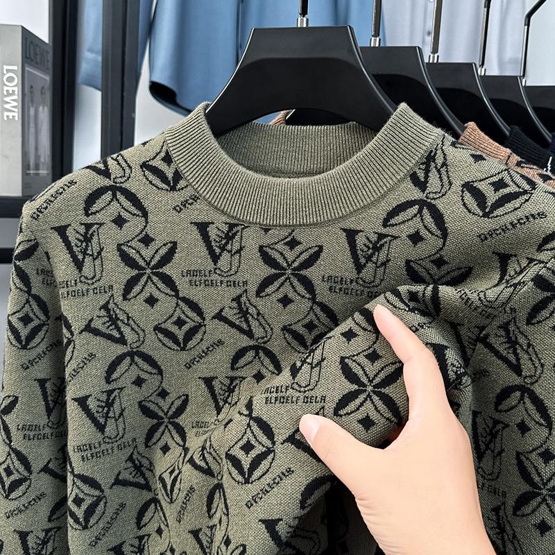 Maglione da Uomo a Girocollo in Lana Lavorato a Maglia Lusso Raffinato Lnlaid Ispessito Maglione Lusso Moda Morbido per il Lavoro Abbigliamento Maschile Top