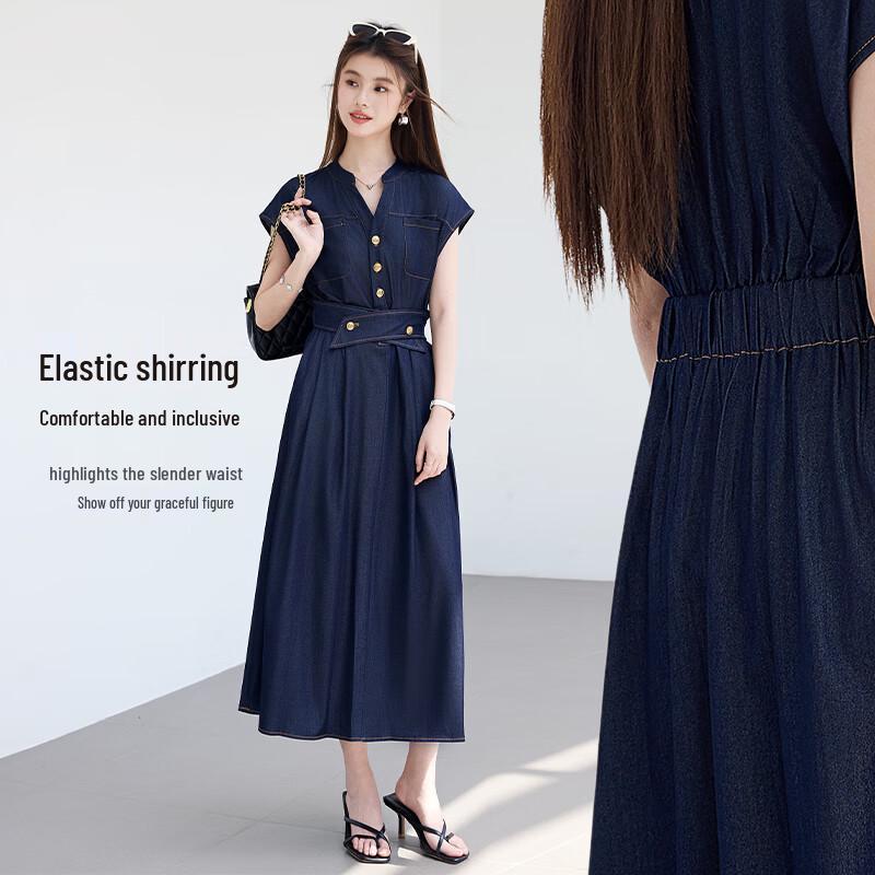 VICTORIA&VERA Faux Denim Midi Dress