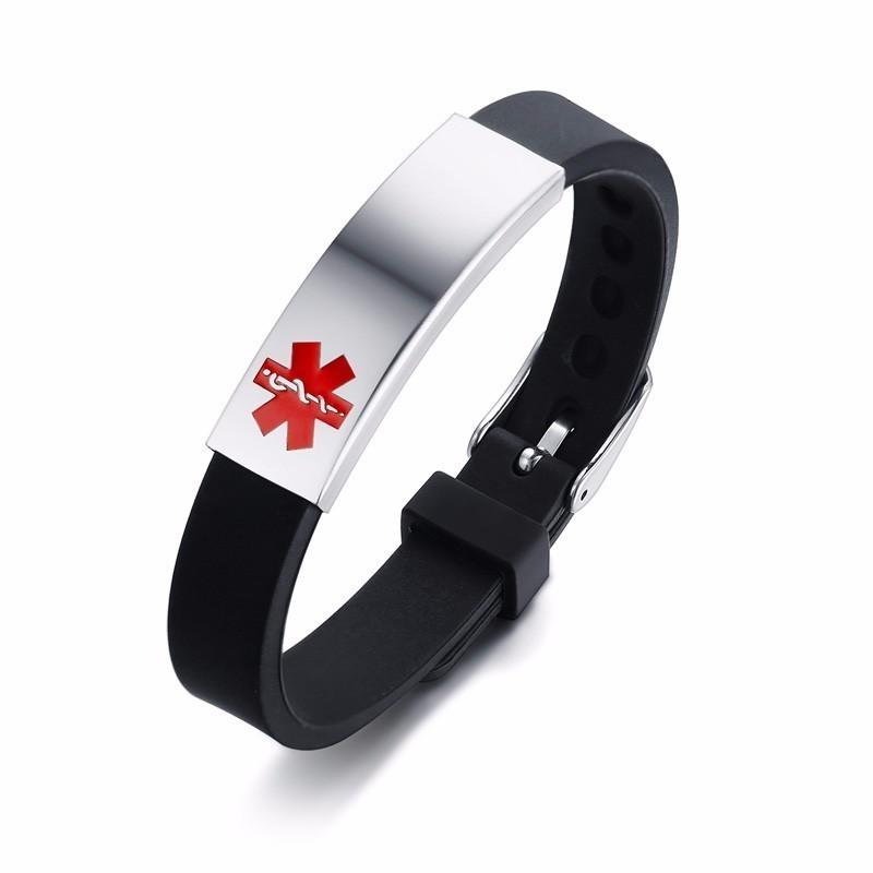 Medical Alert ID Bracelet for Men Women Personalized Diabete ICE Silicone Wristband Type 2 Custom Engraved