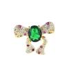 Women Emerald Bow Jewelry Set European Luxury Open Ring Pendant Earrings Necklace with High Carbon Diamonds