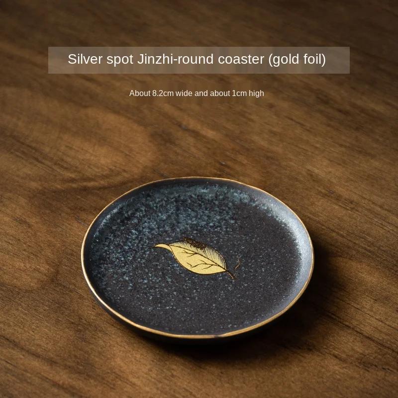 Ceramic Coaster Japanese Style Coarse Pottery Gold Painting Coaster Heat Proof Mat Teacup Mat Kung Fu Tea Ceremony Utensil