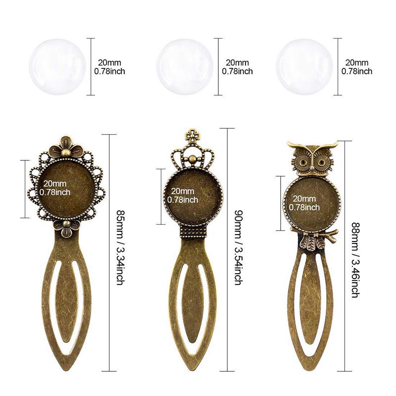 12 Stücke 6 Stile Antike Bronze Lesezeichen Anhänger Fach Glas Cabochon Handwerk Diy