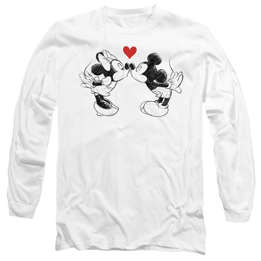 Disney Unisex Adult Mickey & Minnie Mouse Kiss Sketch Valentine`s Day T-Shirt