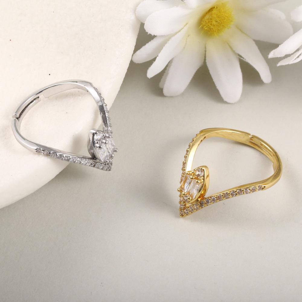 18k Copper-Plated Adjustable Teardrop Ring with Zircons – Light Luxury, Non-Fading Jewelry for Index Finger.